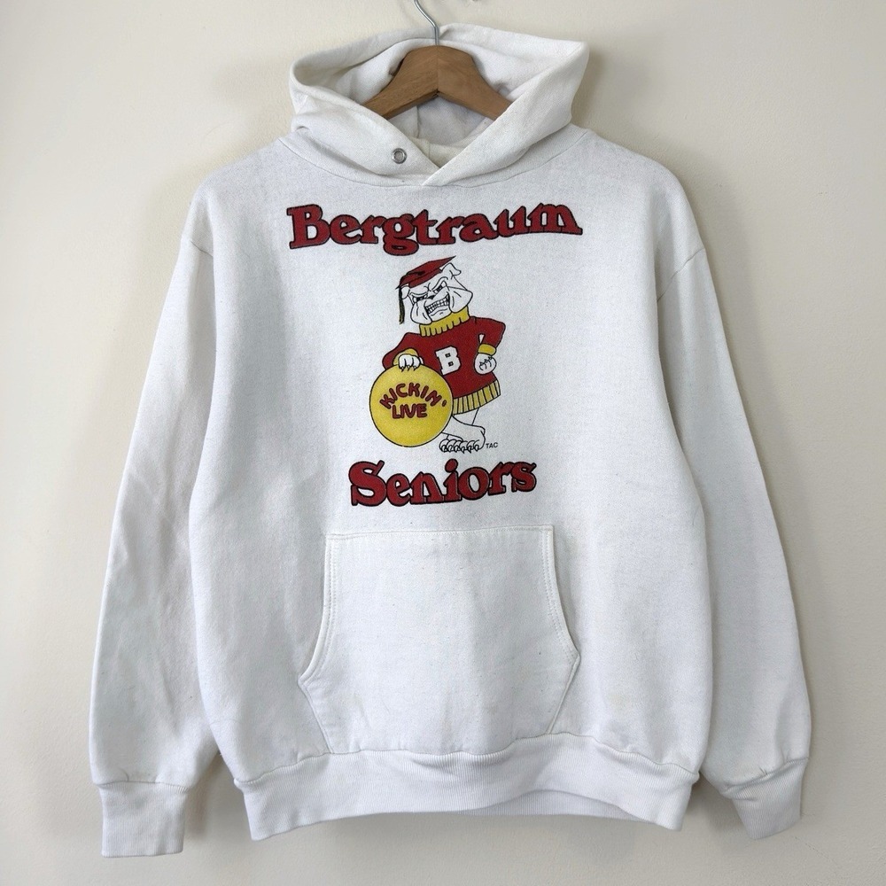 Vintage 80's Murry Bergtraum High School for Business Mascot White Hoodie